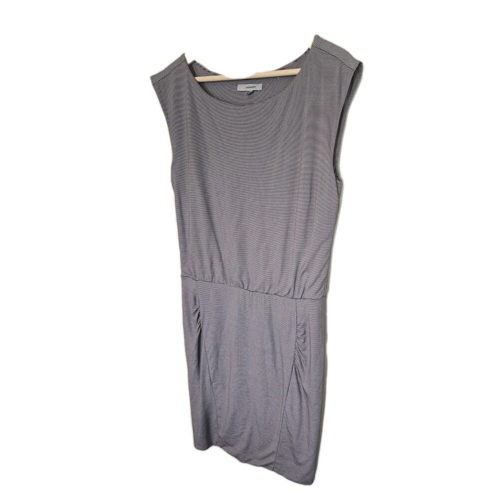 Athleta Black Micro Stripe Westwood Knit Sleeveless Dress Womans Size Large